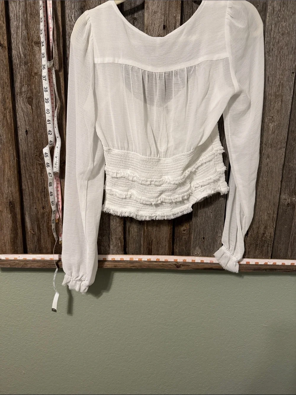 Free People White Long Sleeve Ruffle-Tiered Peasant Top